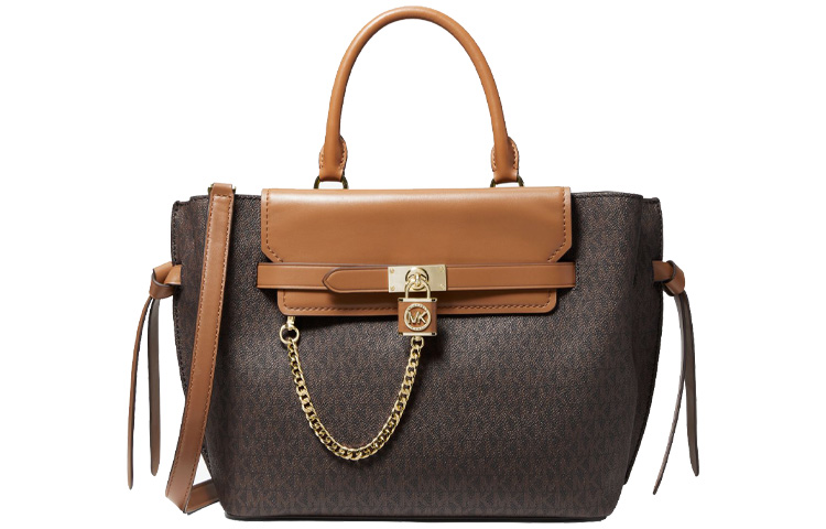 

MICHAEL KORS Сумка-туба из хлопка и кожи MK Nouveau Hamilton, туба через плечо, женская, коричневого и черного цветов