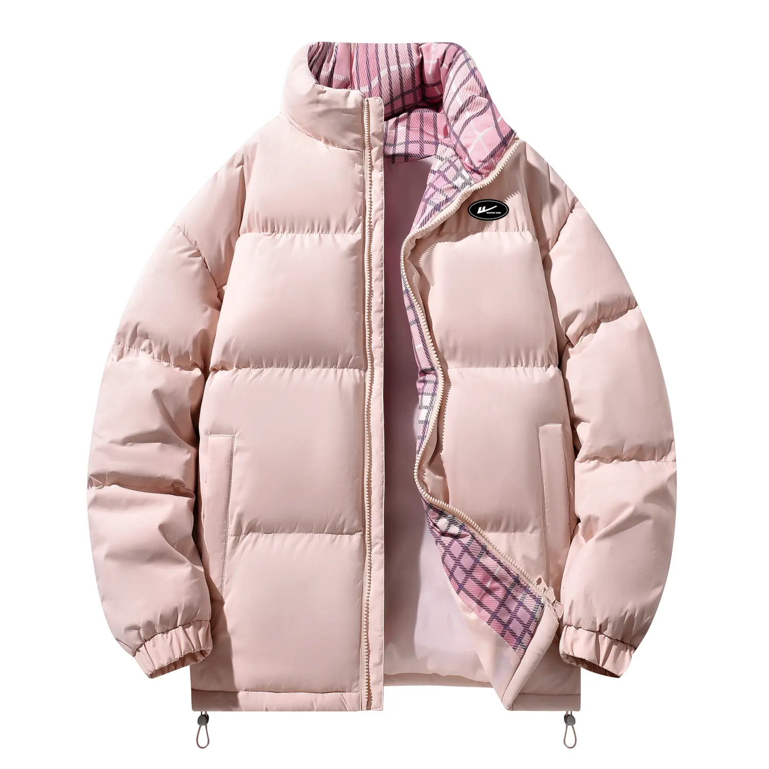 

Пуховик Unisex Stand Collar утепленный стеганый WARRIOR, розовый (diy badge)