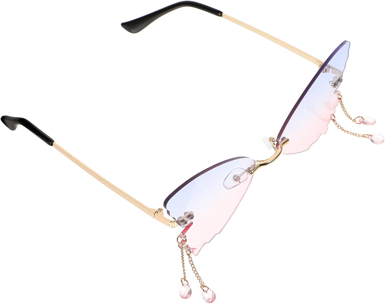 

Женские солнцезащитные очки Beaupretty Butterfly без оправы, стильные очки для мероприятий с синими и розовыми линзами, легкие очки с защитой от УФ-излучения для уличного стиля и фестивалей, Assorted Color