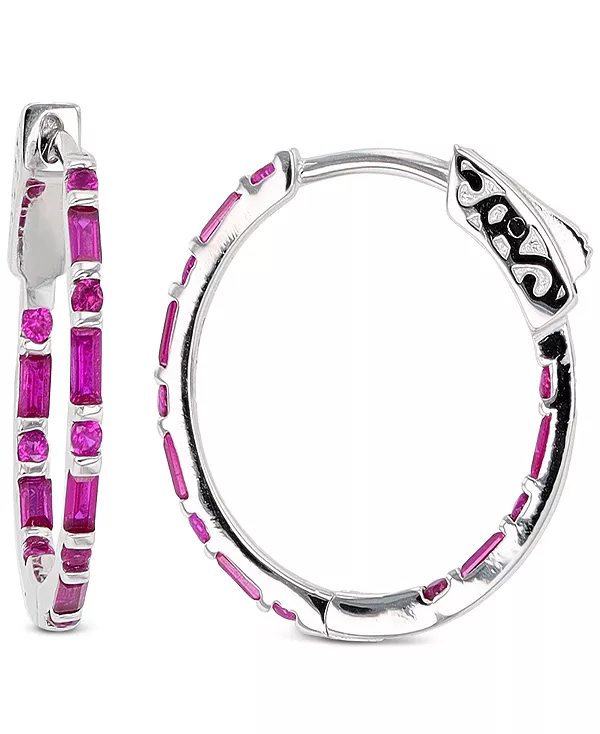 

Маленькие серьги-кольца с выращенными в лаборатории рубинами из стерлингового серебра, 0,79 дюйма (также с кубическим цирконием) Macy'S, ruby