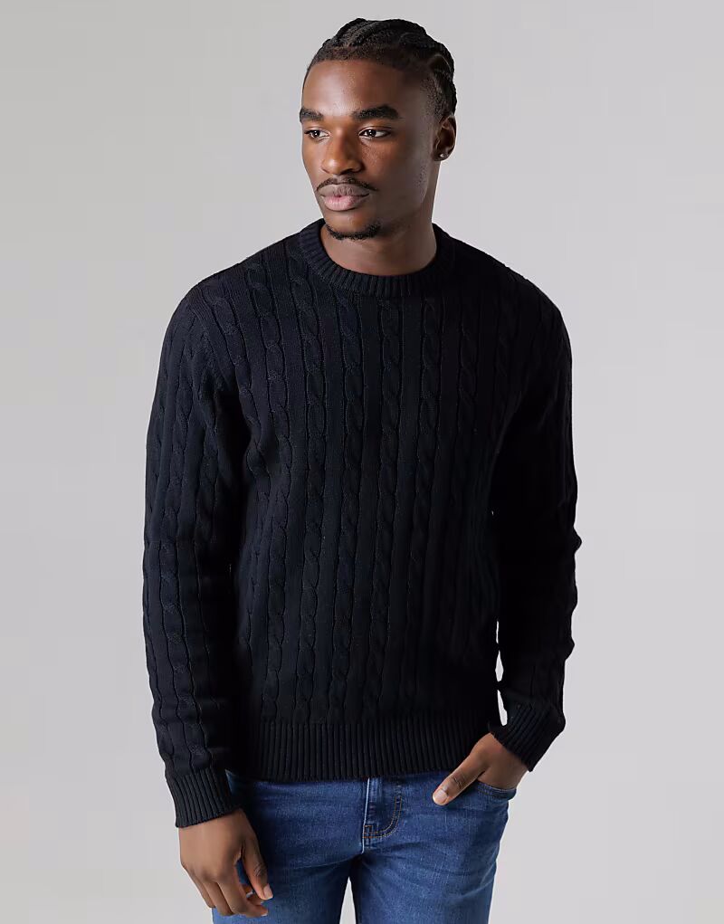 

Джемпер с круглым вырезом, выполненный из хлопка и косичек, темно-синего цвета French Connection