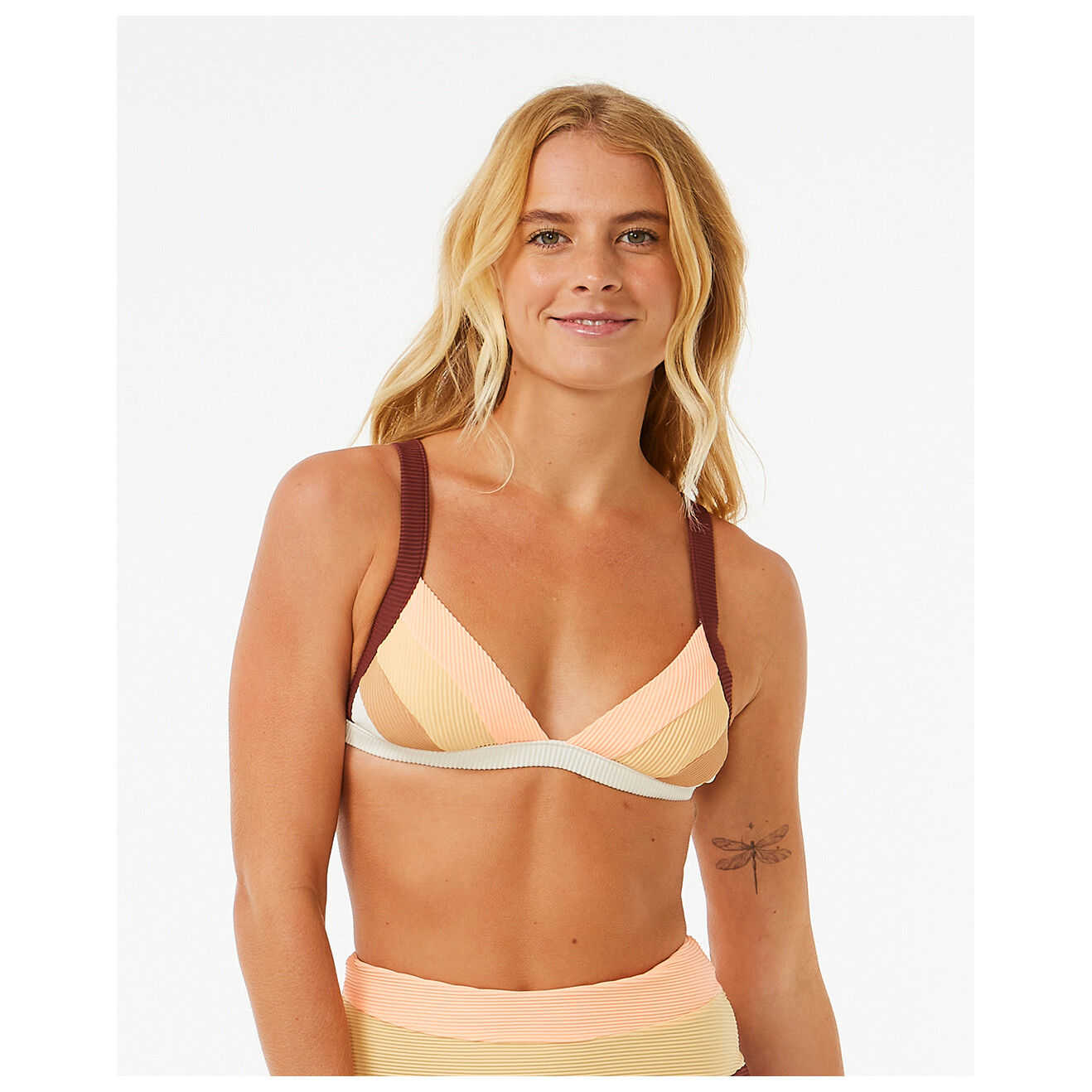 

Верх бикини Rip Curl Women's Block Party Spliced Fixed Tri, цвет Bone