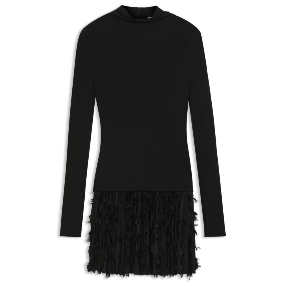 

Трикотажное платье с плиссированными складками, украшенными перьями BOSS, черный
