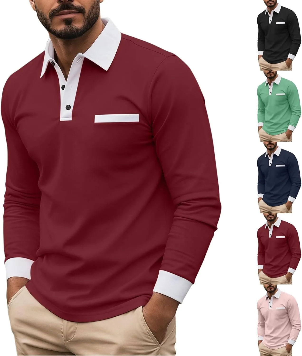 

Мужская рубашка с длинным рукавом и карманом Casual Cotton Lmdudan