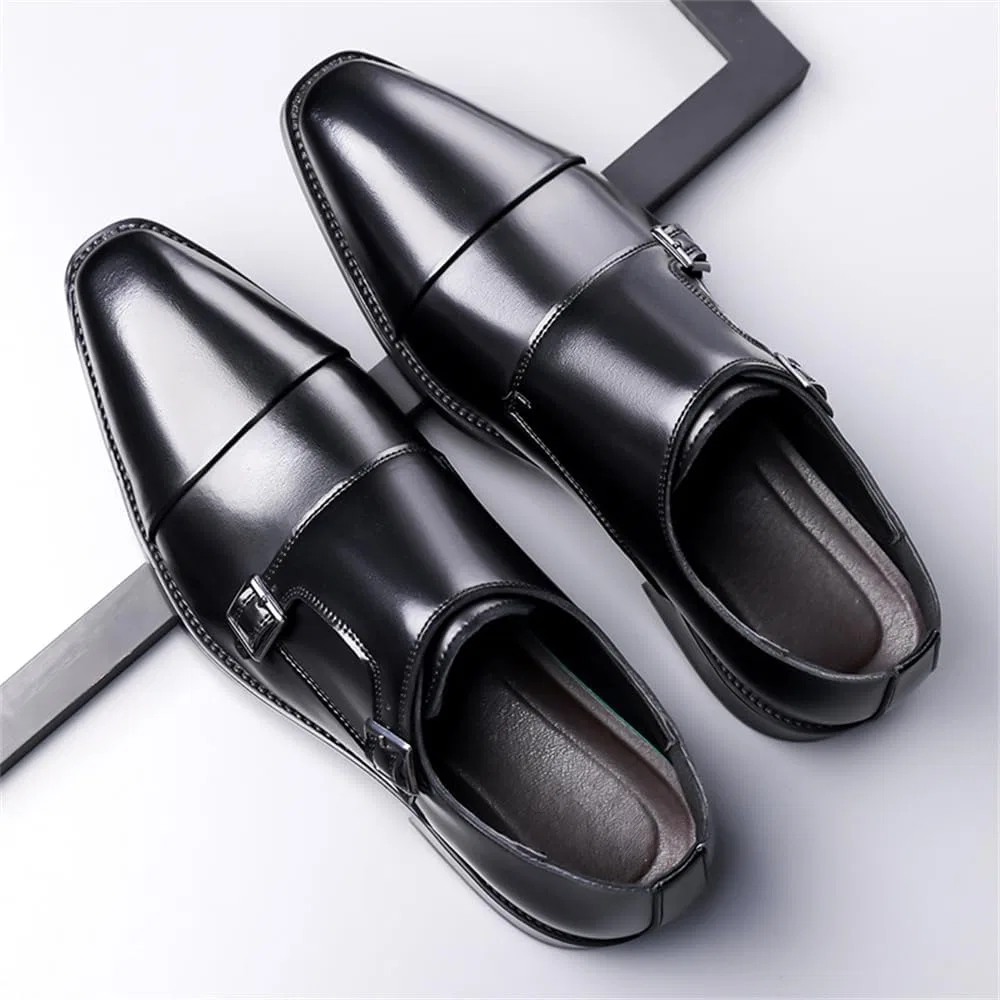 Лоферы мужские с пряжками, без бренда, модель Double Monk Strap, черный Abborora — фото 4