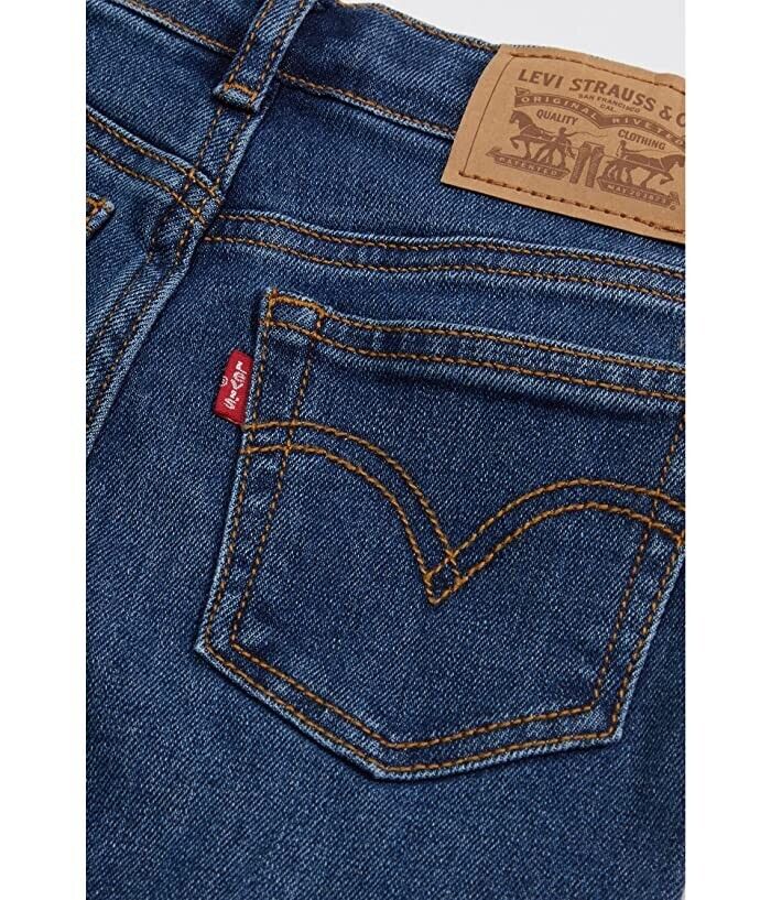 Джинсы Levi's Mini Mom Jeans Girl, синие, рваные, со средней посадкой, прямые штанины, модель JDM1241 — фото 2