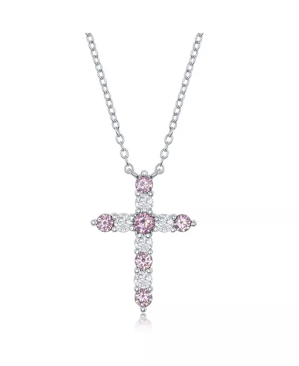 

Серебряное ожерелье с фианитами и крестиком из камня-талисмана Simona, pink