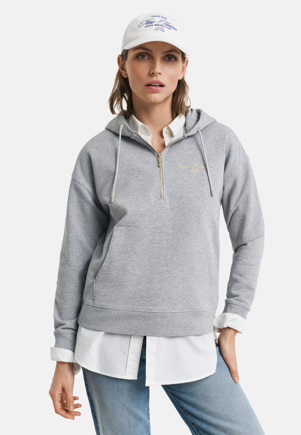 

Толстовка HALF ZIP ANCHOR HOODIE GANT, светло-серый