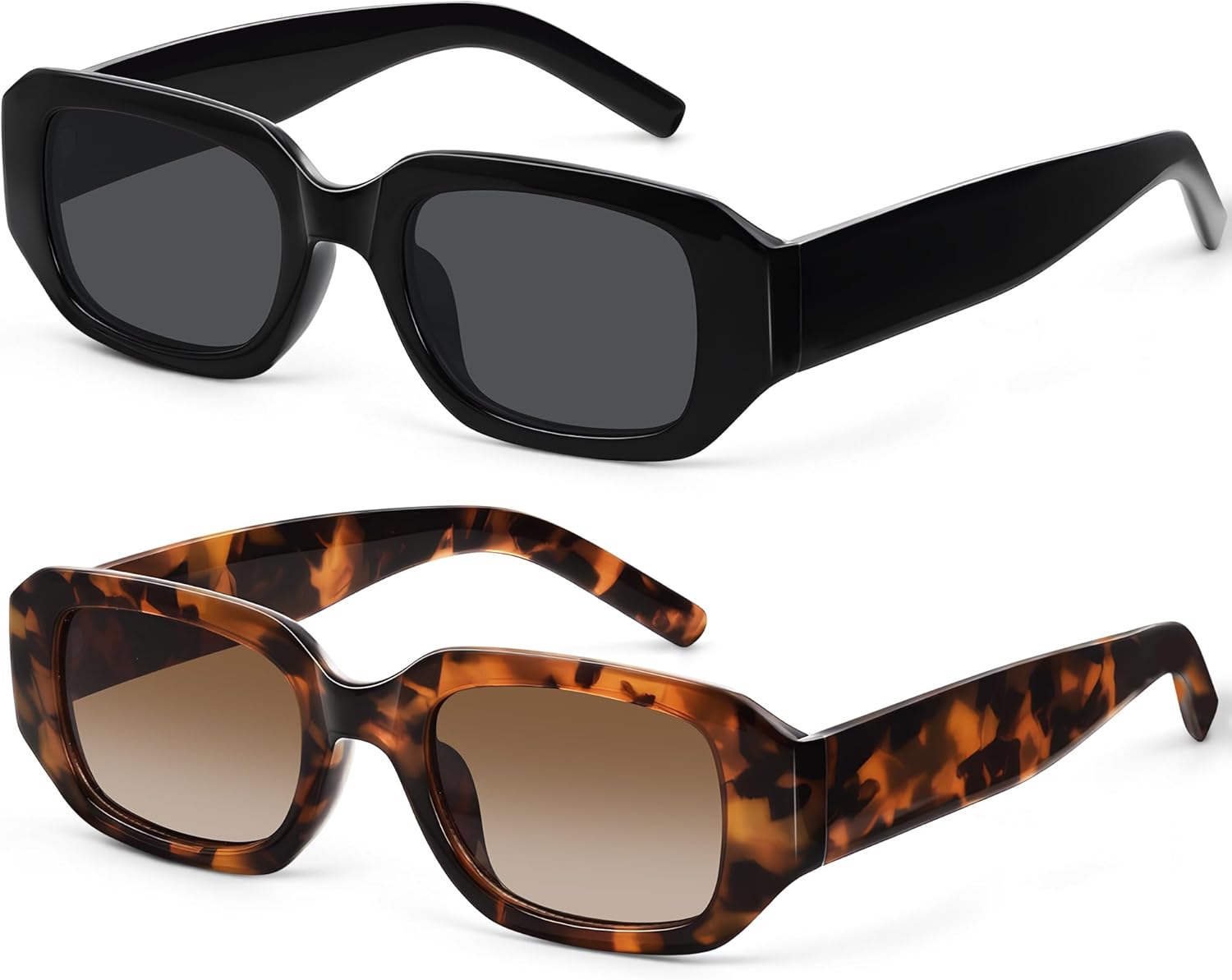 

Модные прямоугольные солнцезащитные очки для женщин в стиле Y2K, винтажные, стильные, с защитой от УФ-излучения, ретро-модные, в массивной квадратной оправе YWWPMDOF, Black/Grey + Tortoise/Gradient Brown