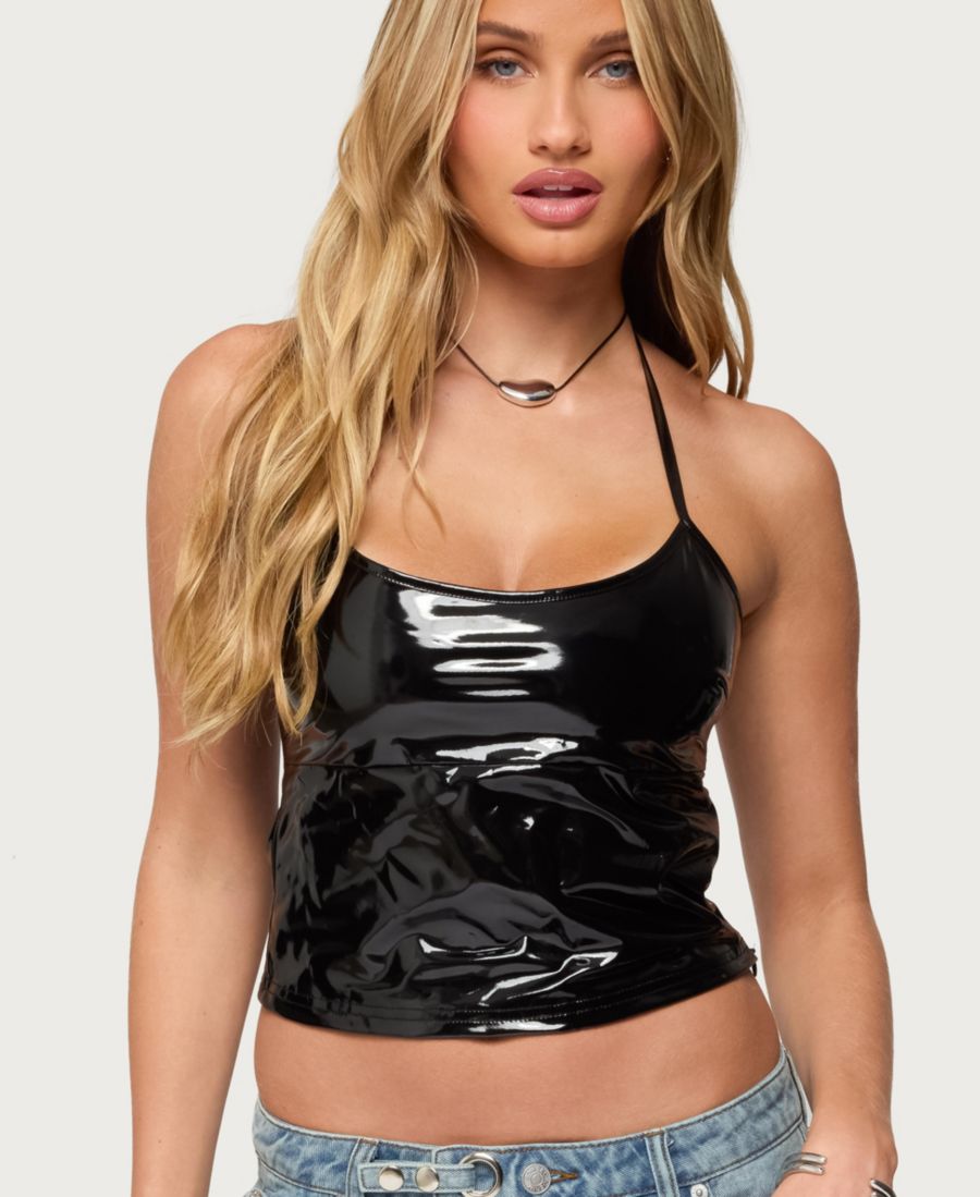 

Женский виниловый топ-халтер Vikki Edikted, Black