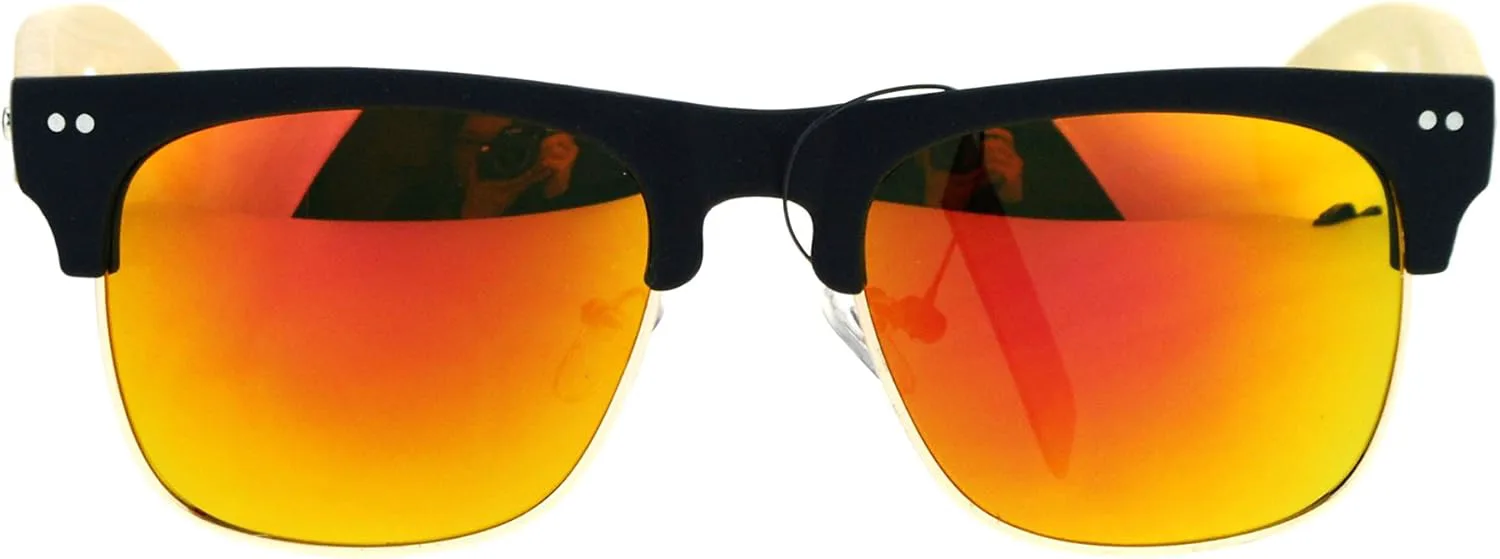 

Солнцезащитные очки с заушниками из натурального бамбука, квадратной формы, матовыми зеркальными линзами, защитой от УФ-излучения UV 400 PASTL, Black (Orange Mirror)