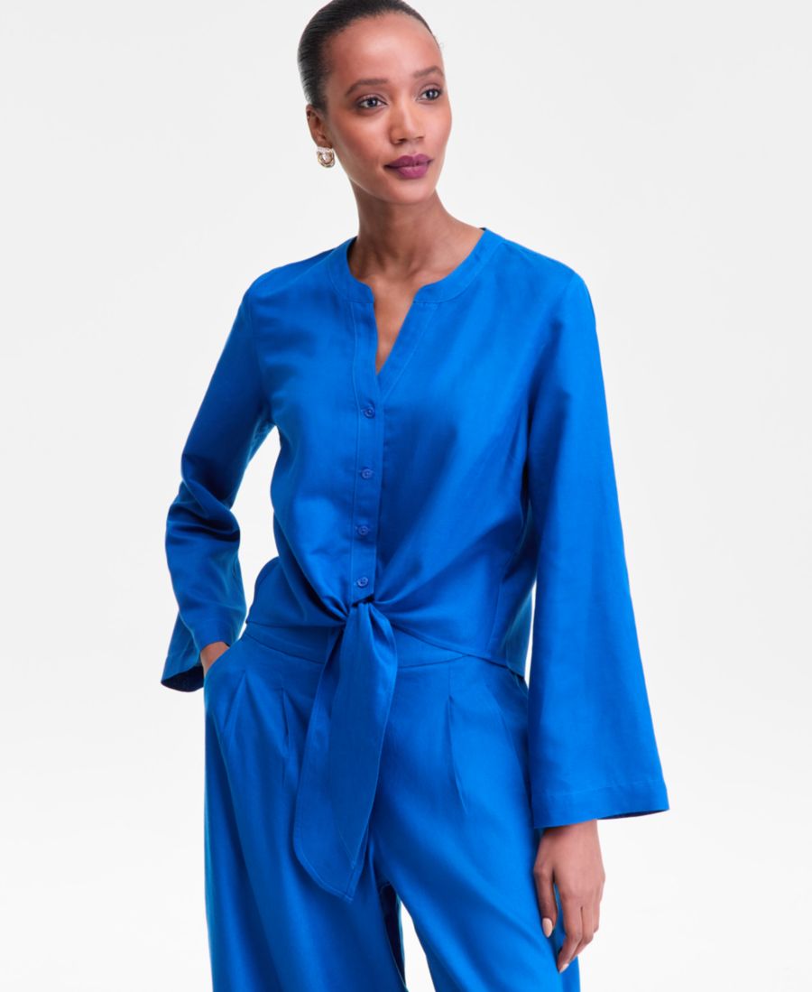 

Женская блузка на пуговицах с завязками спереди INC International Concepts, Cobalt Dream