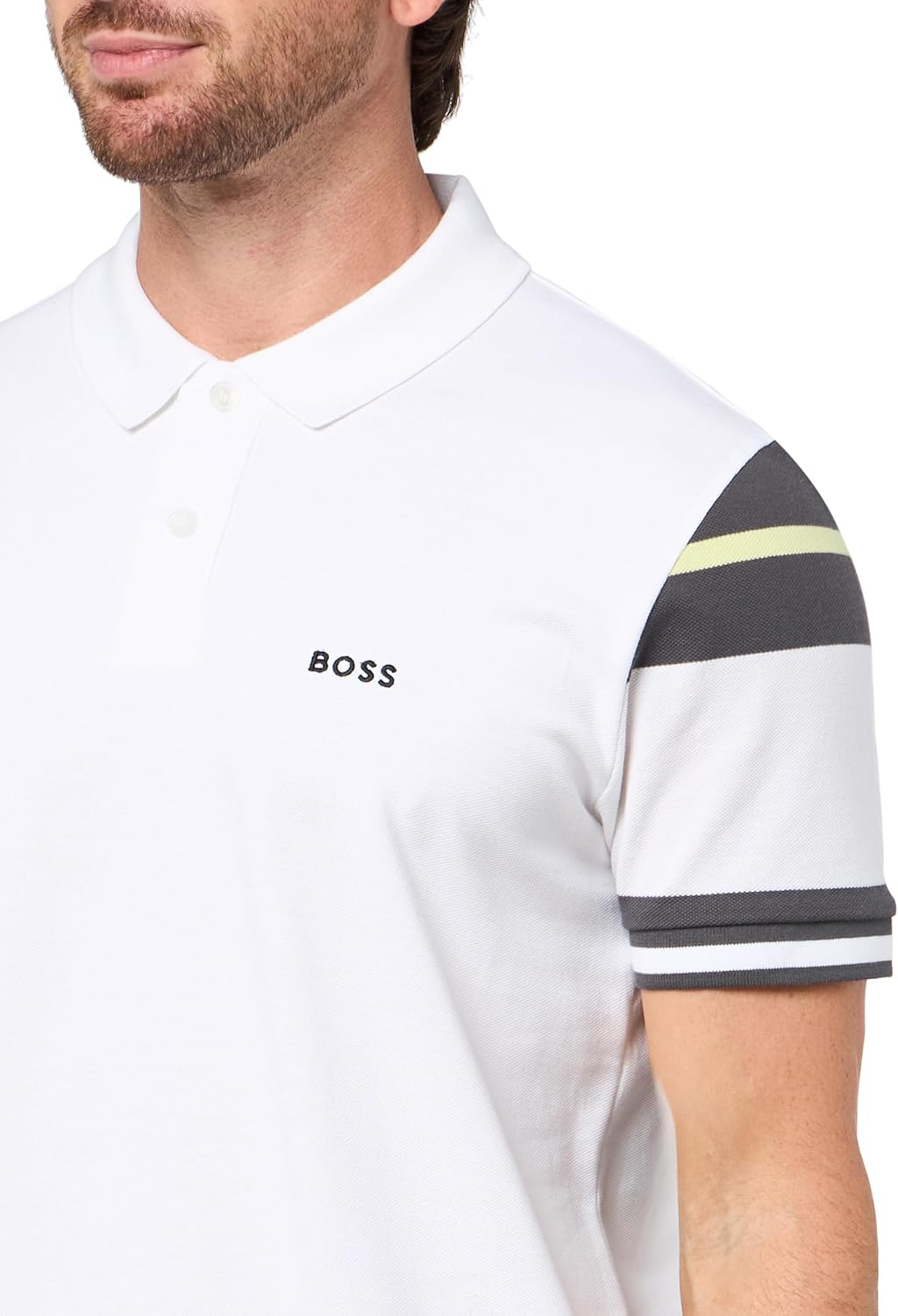 BOSS Мужская поло с полосатыми рукавами из интерлок-хлопка, White Gloss — фото 3