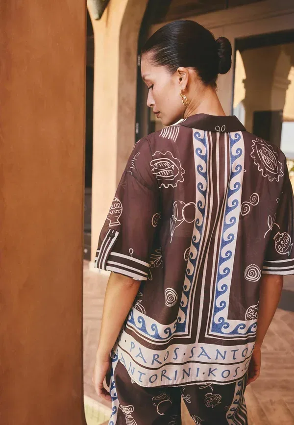 Рубашка Regular fit, Next, chocolate brown border print, шоколадно-коричневый с принтом