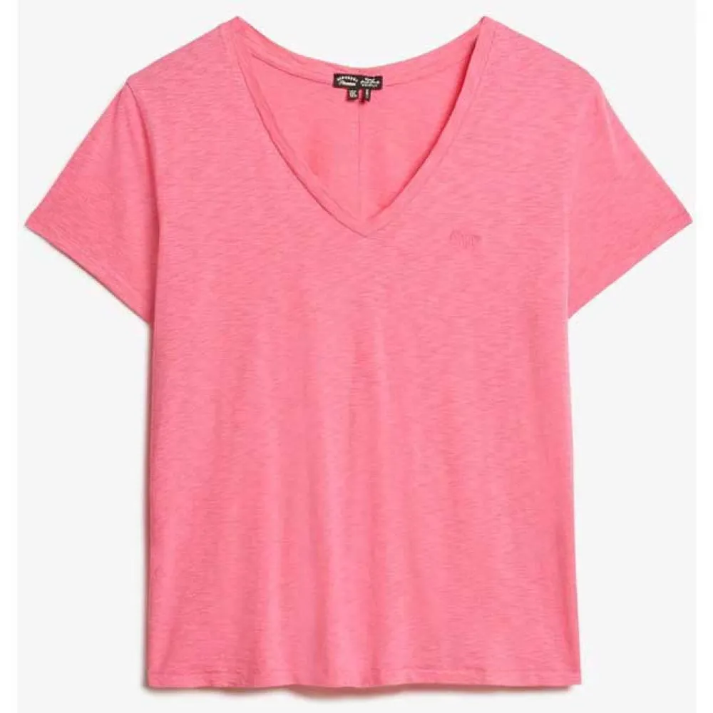Футболка Superdry Studios Slub Embroidered short sleeve v neck, розовый — фото 3