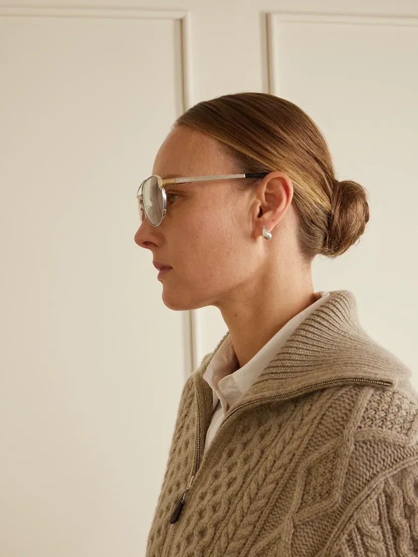 Солнцезащитные очки Santos de Cartier авиатор из золотистого и серебристого металла Cartier Eyewear, серебряный — фото 4