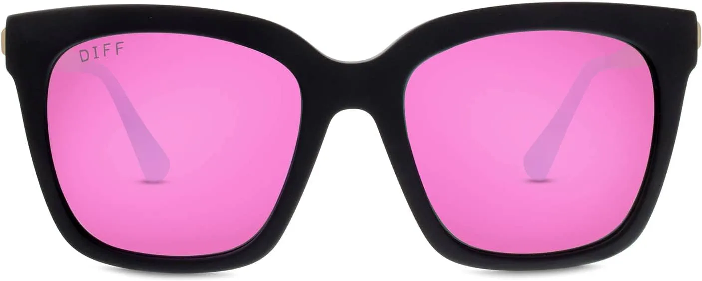 

Дизайнерские солнцезащитные очки DIFF Bella увеличенного квадратного размера для женщин | Защита от УФ-излучения UV400 | Черная оправа, Matte Black + Pink Mirror