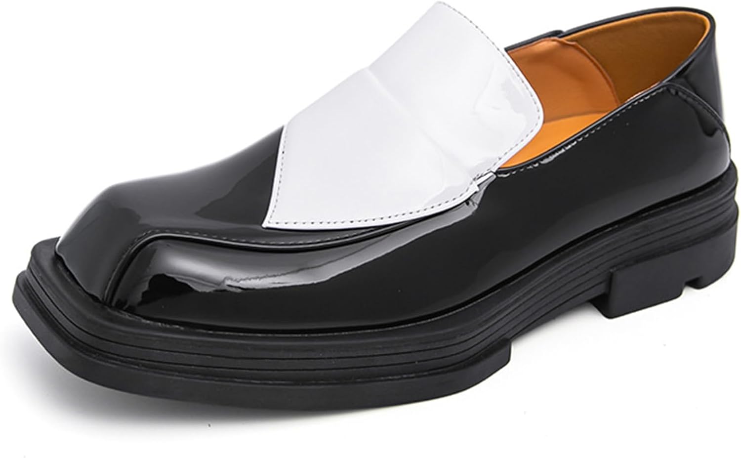 

Мужские лоферы NEKGNL с квадратным носком на платформе, модные лакированные кожаные, без шнурков, для работы и офиса, повседневные, с низким устойчивым каблуком, нескользящие, повседневные туфли, черный