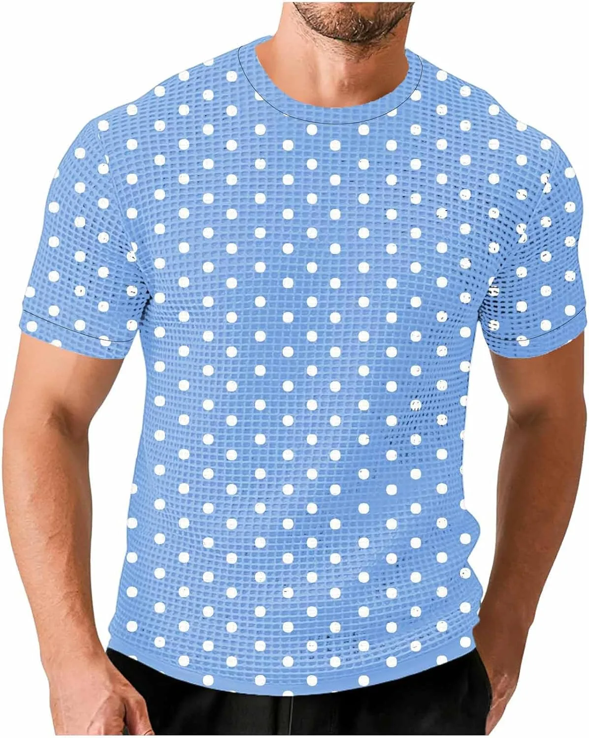 

Мужская футболка с коротким рукавом и принтом в горошек, Casual, Loose, Crewneck