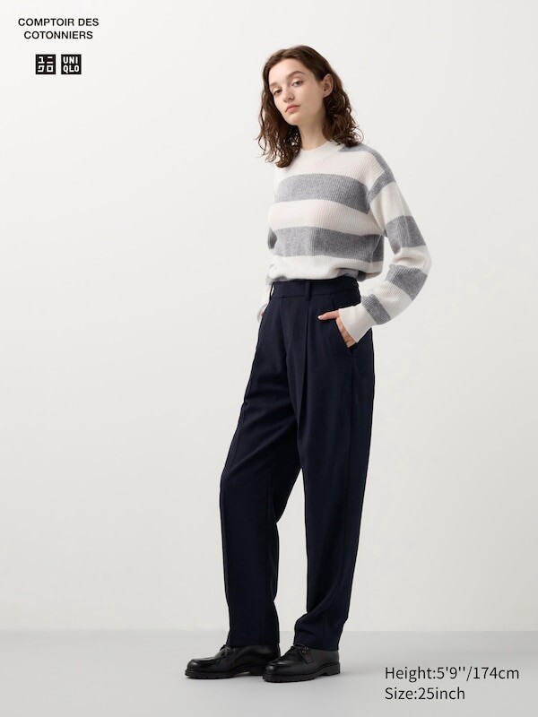 

Твидовые плиссированные зауженные брюки длинные Uniqlo, синий