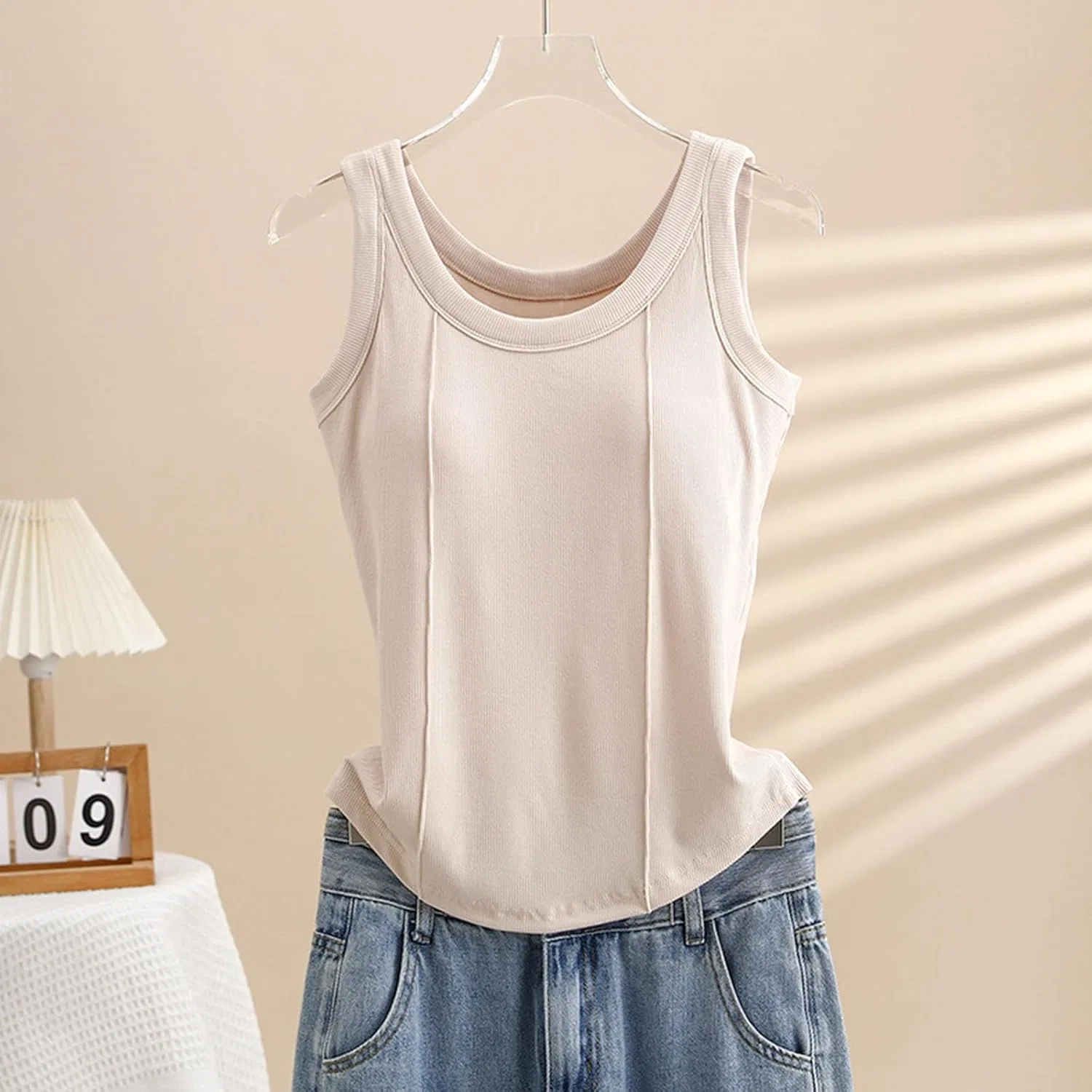 Женский топ с встроенным бюстгальтером, Trendy Summer 2025, Beige — фото 4