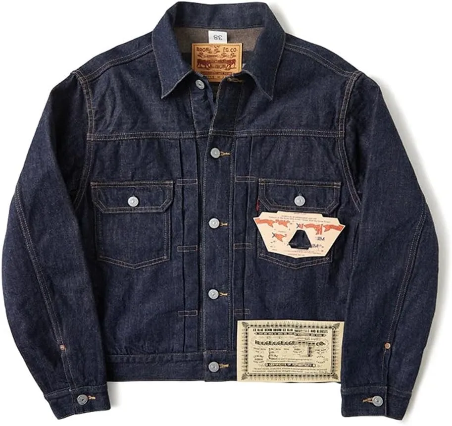 Мужская прочная джинсовая куртка из денима с кромкой Selvedge, санфоризированная Generic, темно-синий