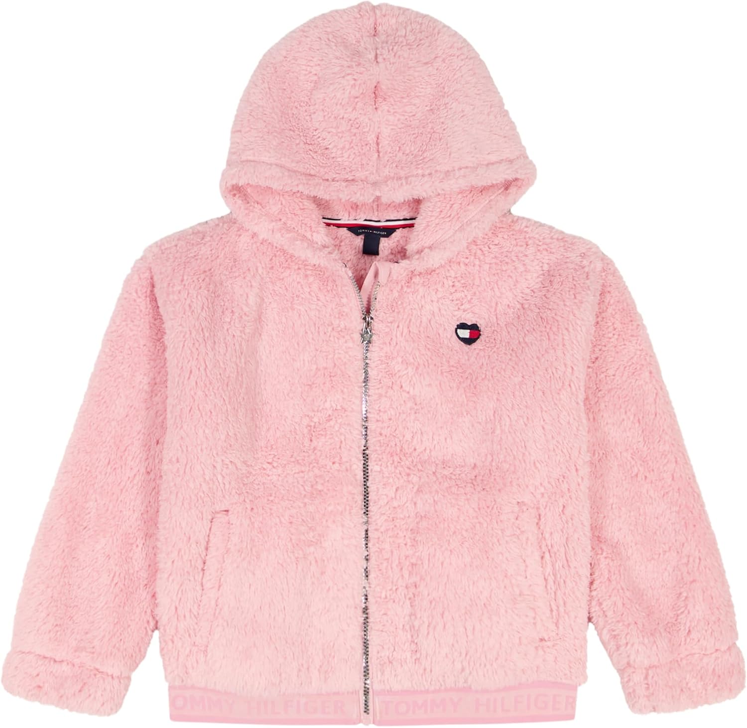 

Толстовка Tommy Hilfiger с длинными рукавами из искусственной шерсти Minky Sherpa на молнии с капюшоном и передними карманами для девочек, Pale Primrose