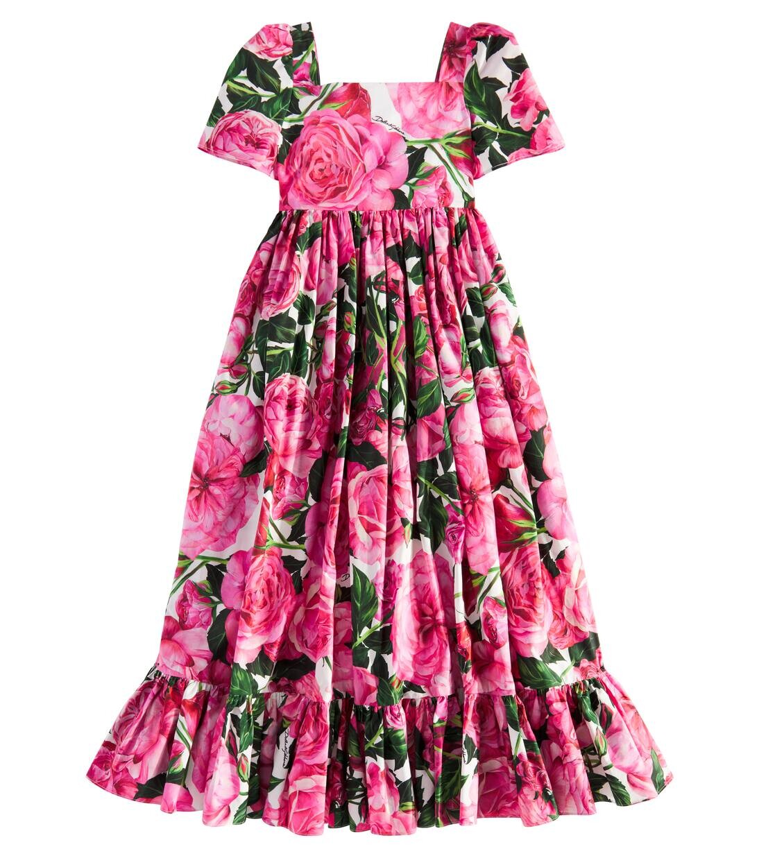 

Платье из хлопкового поплина с цветочным принтом и сборками Dolce&Gabbana Kids, цвет rose fdo.bianco