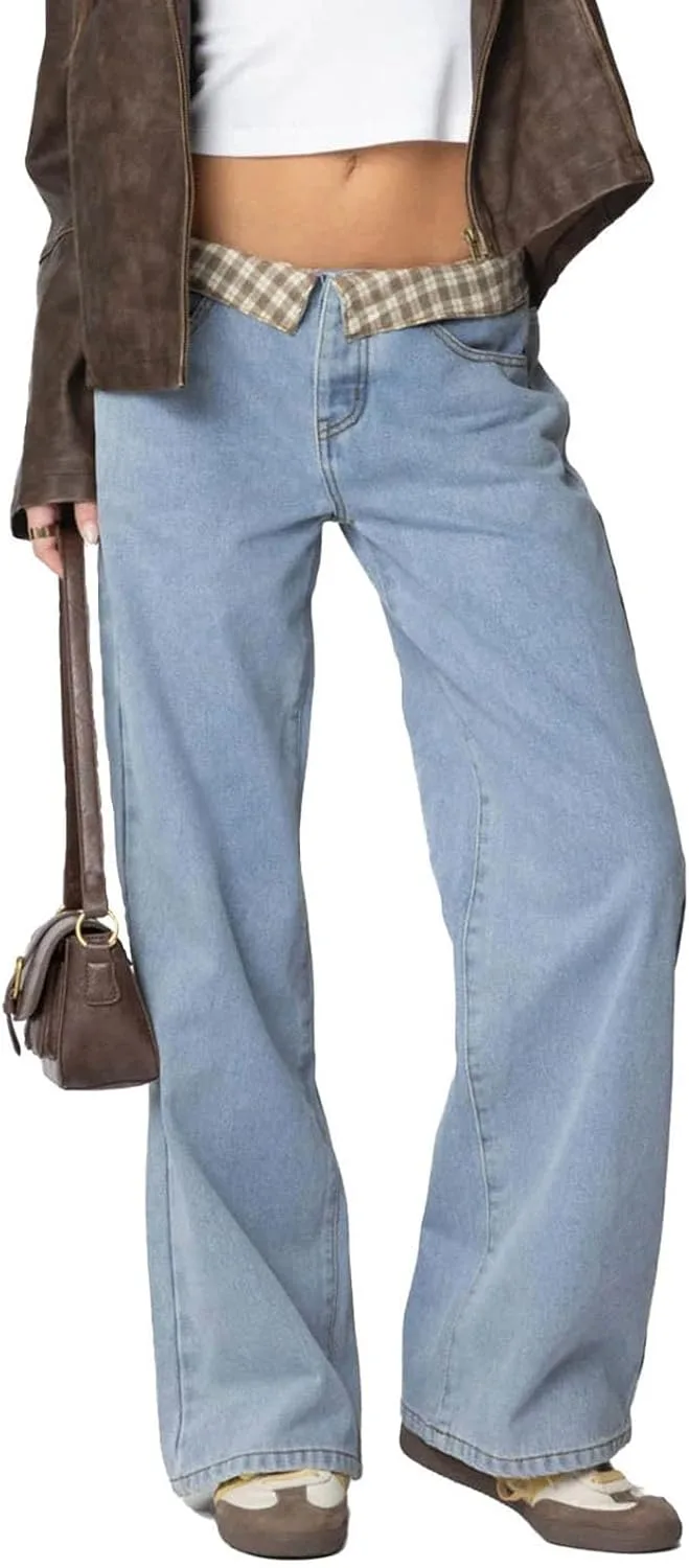 

Franhais женские джинсы Y2k широкие брюки low rise straight leg