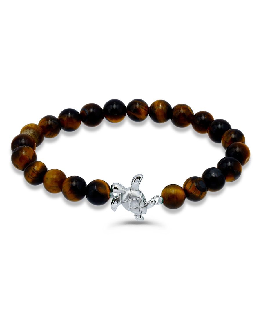 

Браслет из посеребренной эластичной ленты, украшенный бусинами из хризоколлы, содалита и подвесками в виде морской черепахи Macy's, Silver, Tigers Eye