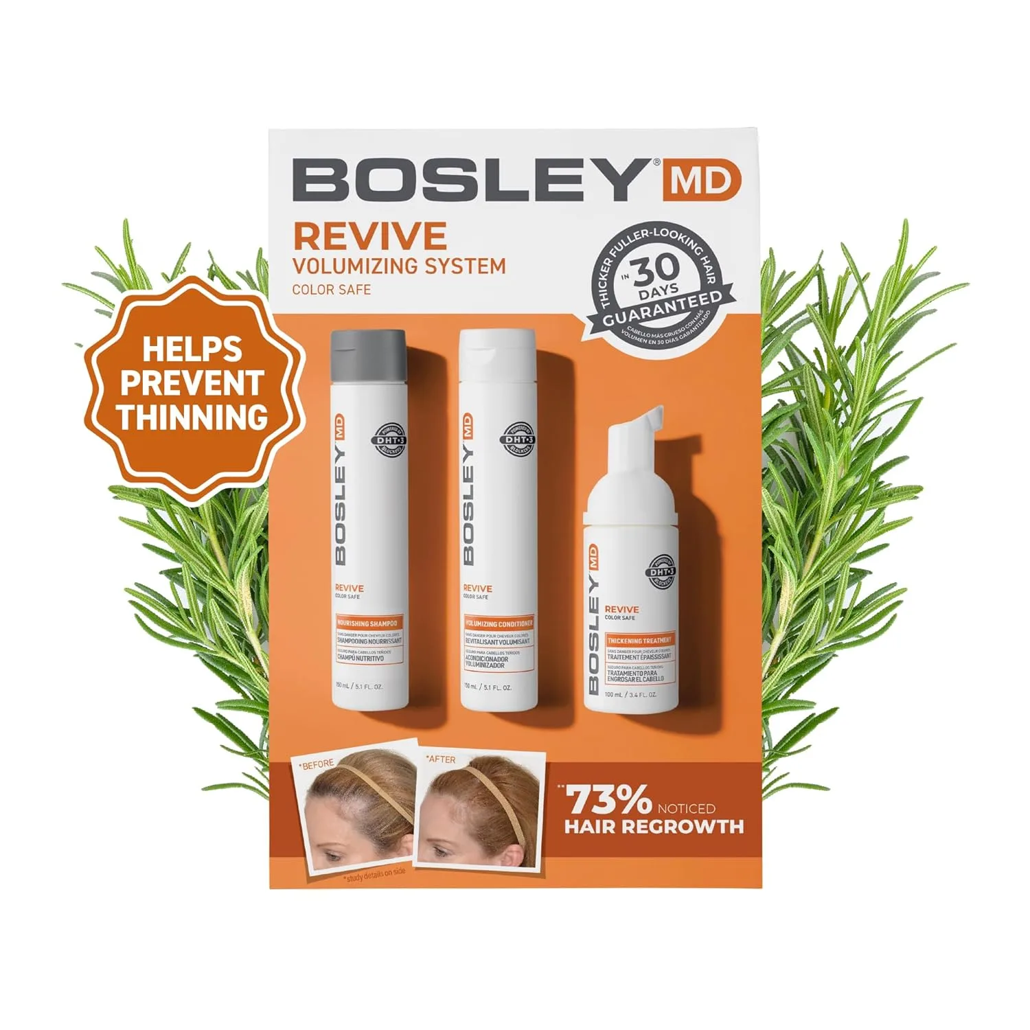 BosleyMD BosRevive набор для ухода за окрашенными волосами при истончении, стартовый размер (30 дней) - шампунь, кондиционер и средство для уплотнения с биотином, пантенолом и растительными экстрактами — фото 2