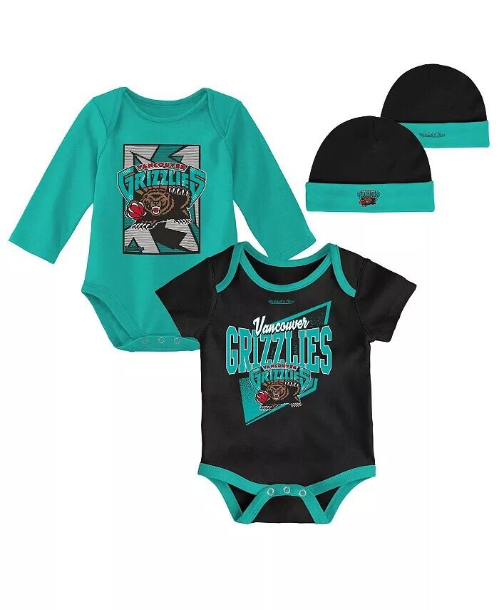 

Комплект из 3 предметов: боди Vancouver Grizzlies Hardwood Classics и вязаная шапочка с манжетами для новорожденных и младенцев, мальчиков и девочек, черного и бирюзового цветов Mitchell & Ness