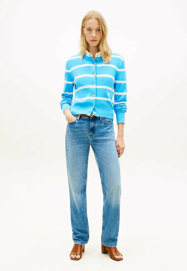 Кардиган премиум-класса с золотистыми пуговицами Tommy Hilfiger, Stripe Frigid Blue Ivory — фото 2