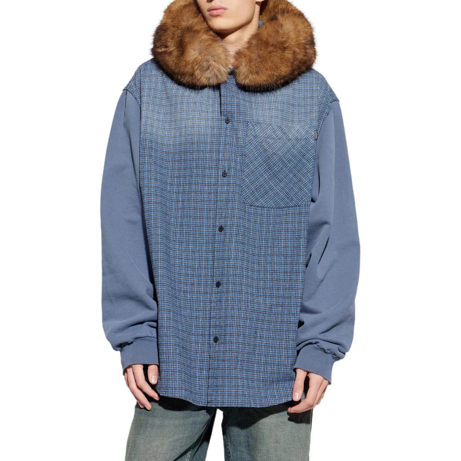 Куртка клетчатая Balenciaga синяя — фото 4