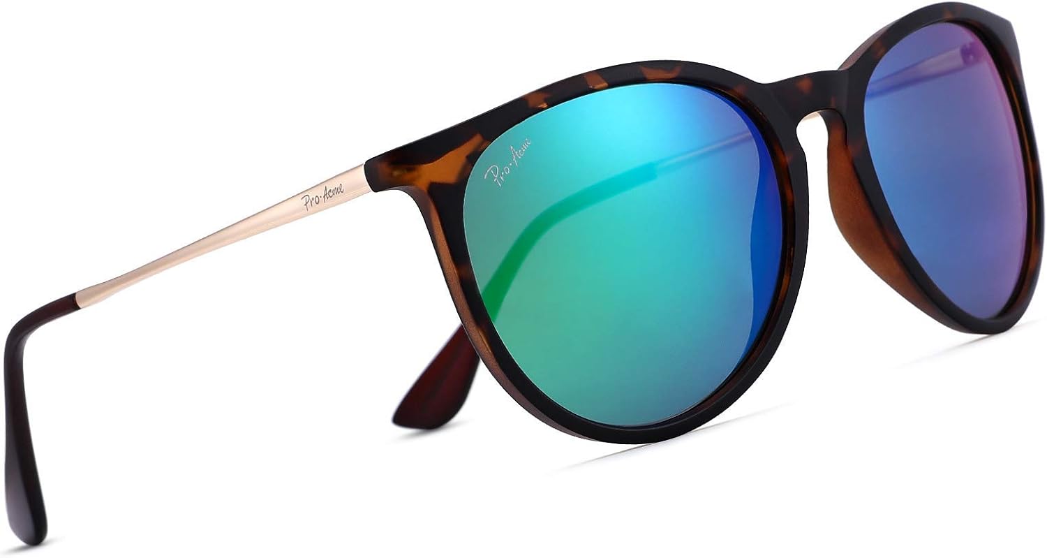 

Поляризованные солнцезащитные очки Pro Acme для женщин и мужчин, классическая круглая форма, 100% защита от УФ-излучения, легкая небьющаяся оправа из материала TR90, Tortoise; Gold / Green Mirror