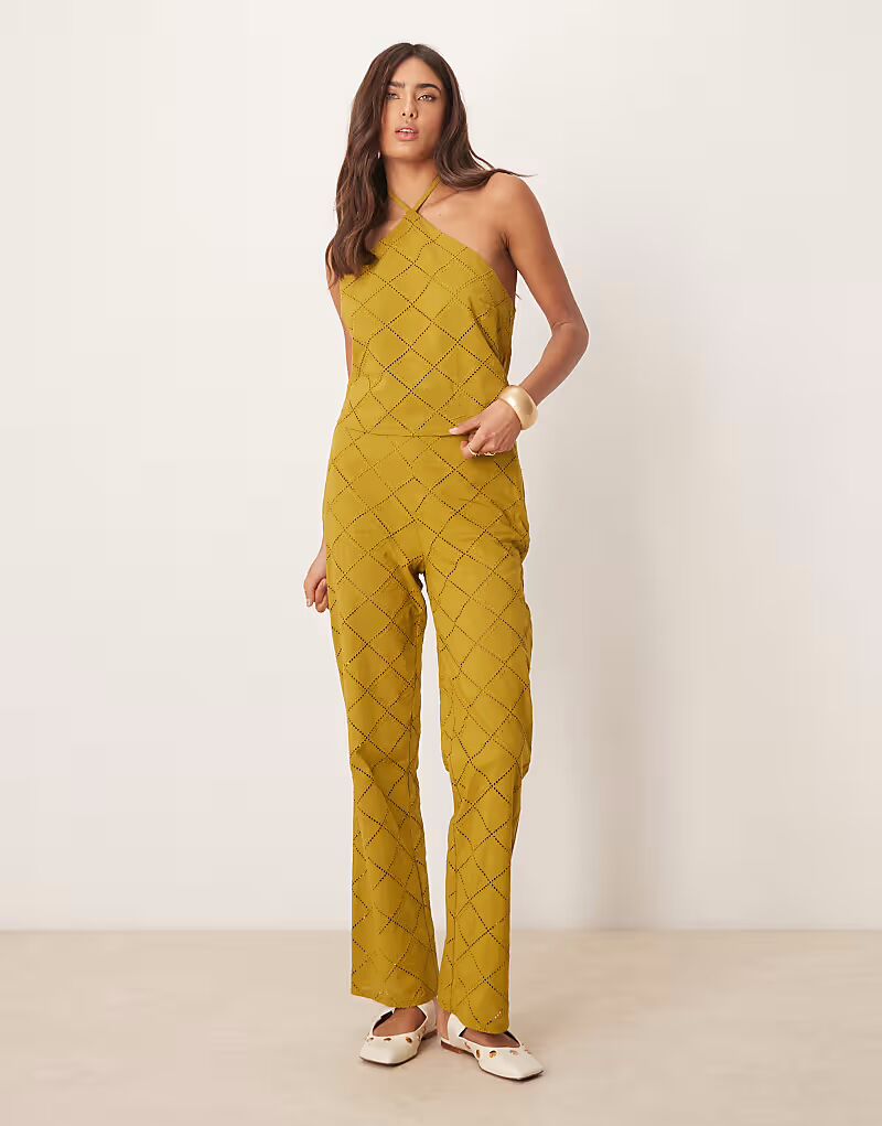 

Прямые брюки ASOS DESIGN с геометрическим узором в оливковом цвете