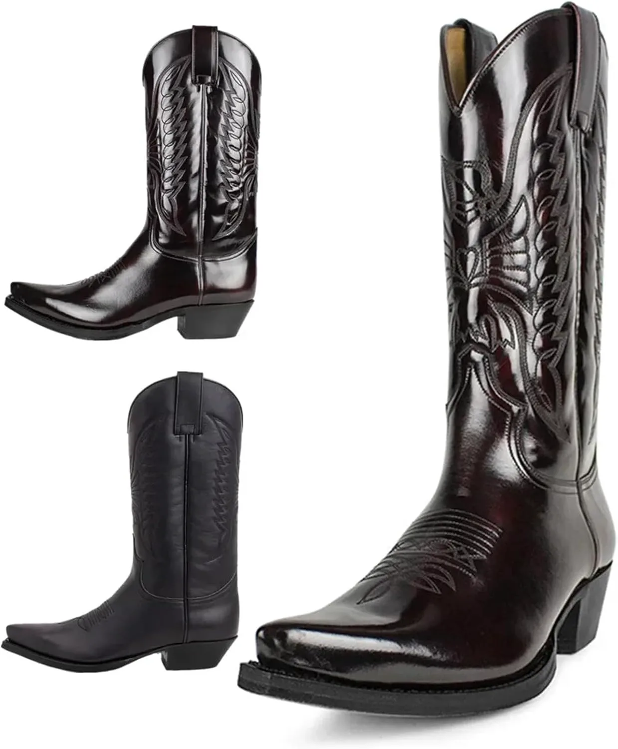 Ковбойские сапоги для мужчин Винтажные ботинки Рыцаря Кожаные с вышивкой Средний каблук Мотоциклетные сапоги Повседневные западные ботинки Generic, черный — фото 3