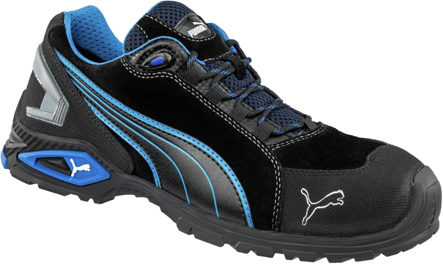 Отличные ботинки PUMA Safety Rio Black Low мужские, модель S3 SRC, с алюминиевыми носками, защитой от проникновения и нескользящей подошвой, черный/синий