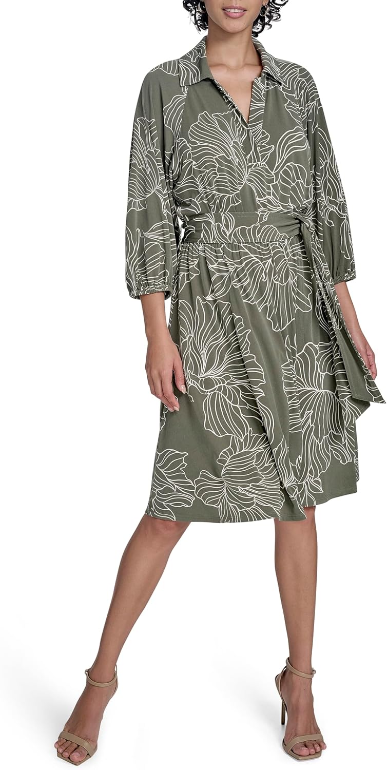 

Женское платье Calvin Klein из трикотажного джерси с эластичным воротником, Caper/Antinque Wht