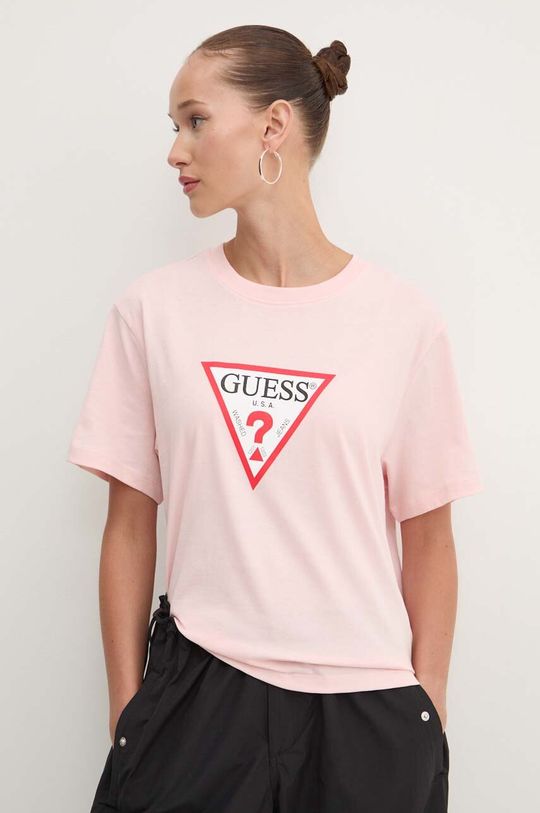 

Хлопковая футболка Guess Jeans, розовый