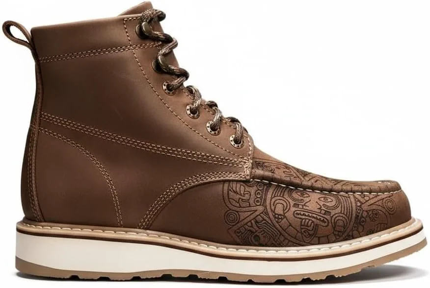 Мужские рабочие ботинки Hammer Original Aztec Moc Toe из натуральной кожи - светло-коричневые, высота подошвы 6 дюймов, двойная плотность, масло- и водостойкие, утепленные, противоусталостные, легкие Generic — фото 3