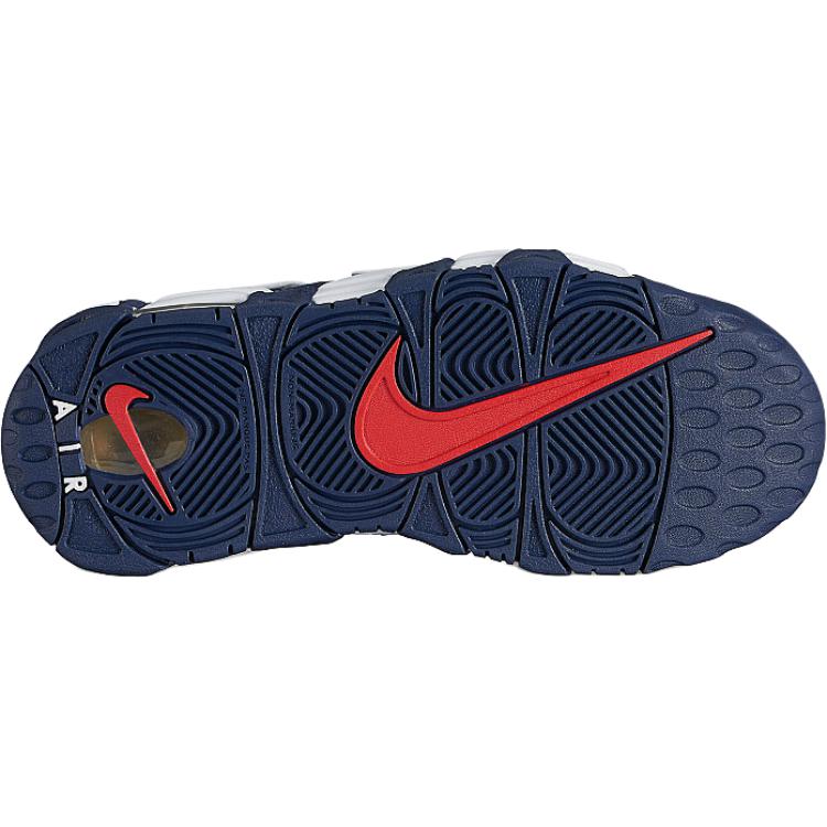Детские баскетбольные кроссовки Air More Uptempo Mid top бело- нескользящие устойчивые к истиранию Nike, белый/золотой-красный-Midnight Navy — фото 4