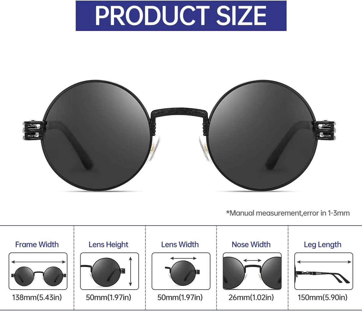 

GYsnail Make the world clear Круглые поляризованные солнцезащитные очки в стиле стимпанк для мужчин, круглая металлическая оправа, очки в стиле хиппи, 8010-black