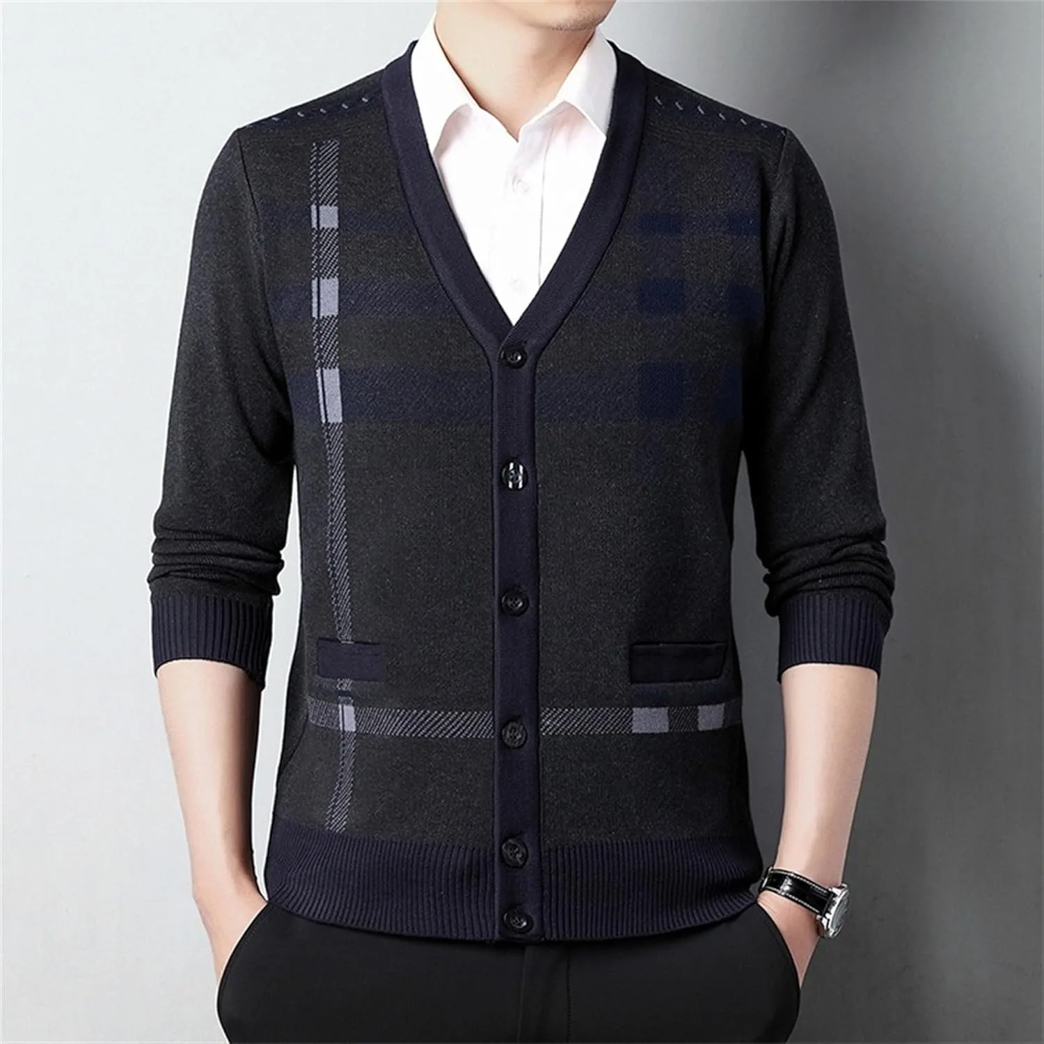 Кардиган мужской V-образным вырезом с карманом Argyle Pattern — фото 2