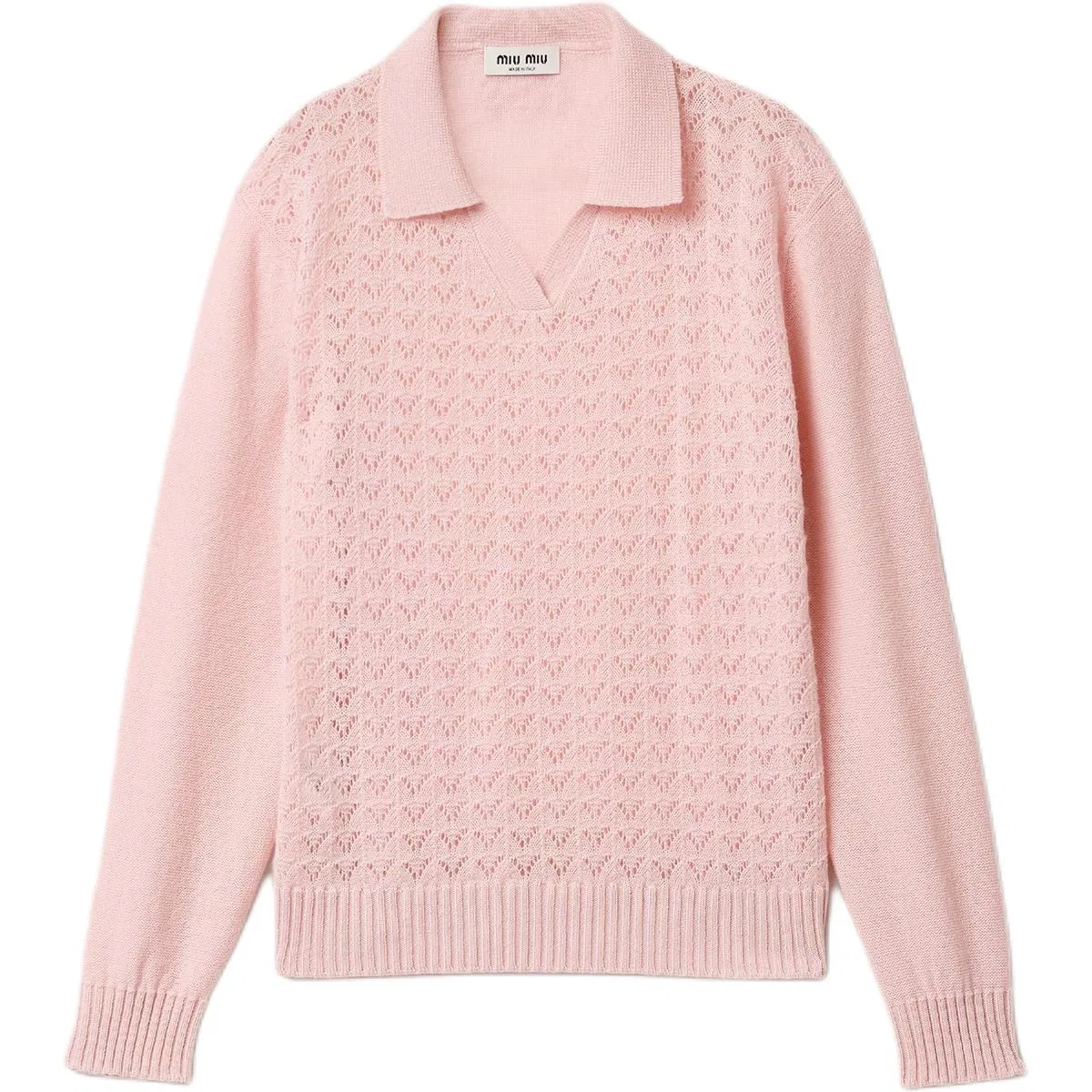 Свитер-поло с открытой вязкой MIU MIU, Pink