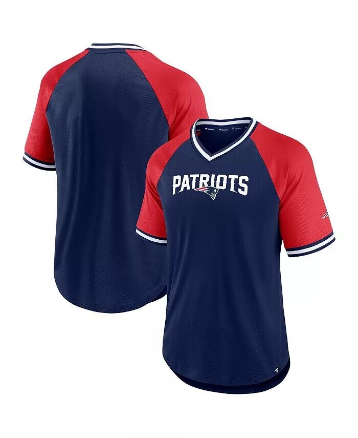 

Мужская темно-синяя, красная футболка New England Patriots Second Wind с V-образным вырезом и покроем реглан Fanatics
