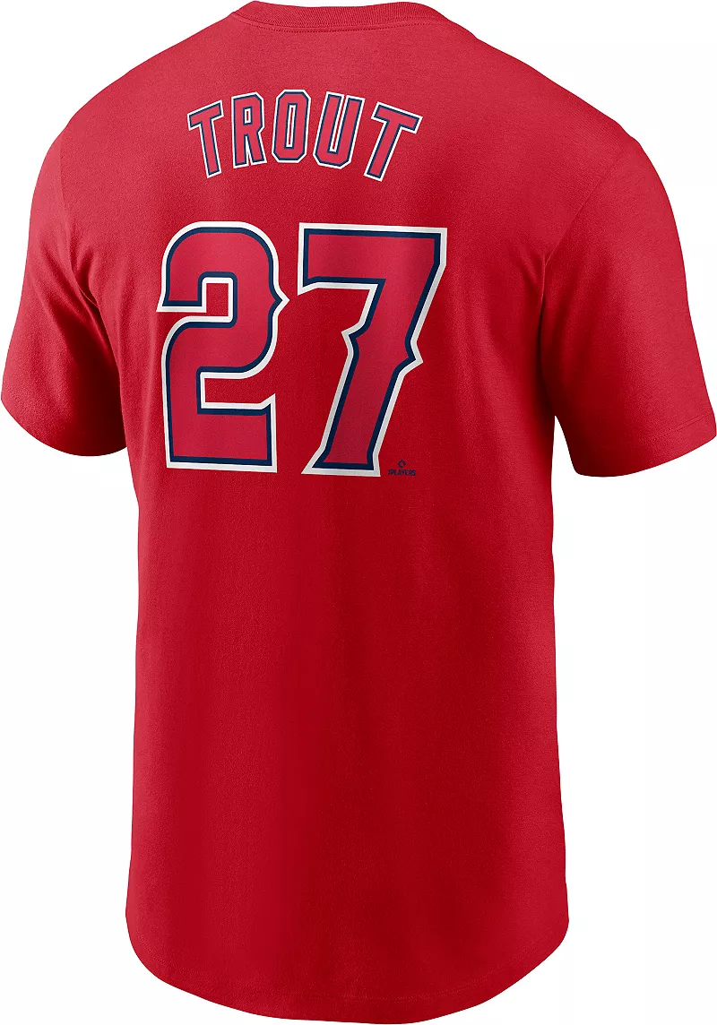 Мужская красная футболка Nike Los Angeles Angels Mike Trout #27 — фото 2