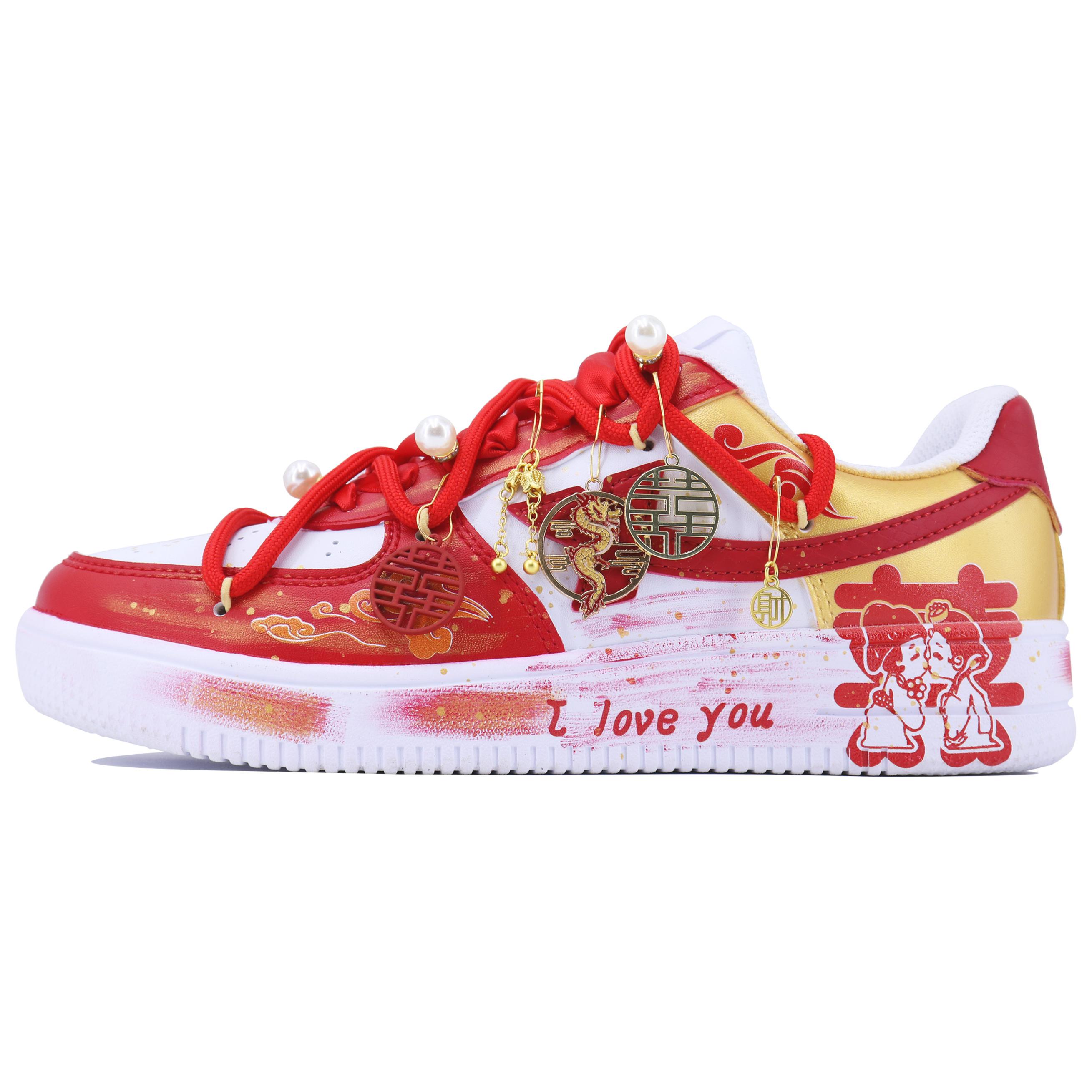 

XTEP Кроссовки Air Force One с низким верхом, противоскользящие, износостойкие, для скейтбординга, мужские, белые, красно-золотые