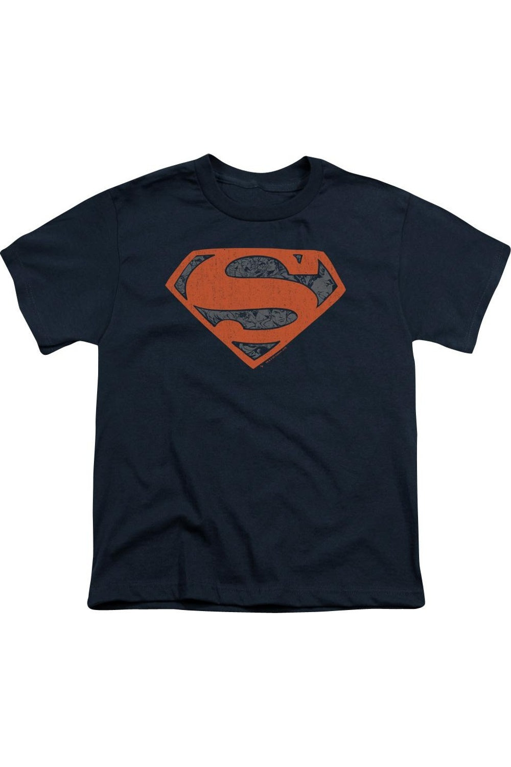 

Футболка с коротким рукавом для детей с коллажем из винтажных щитов Superman Gildan, темно-синий