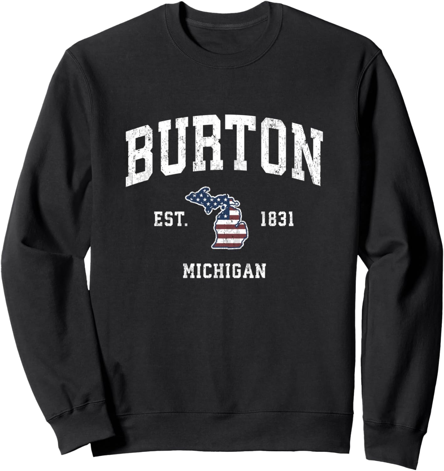 

Спортивная толстовка с винтажным американским флагом, Бертон, Мичиган (MI) Burton Mi T-Shirts & Retro Tees, черный